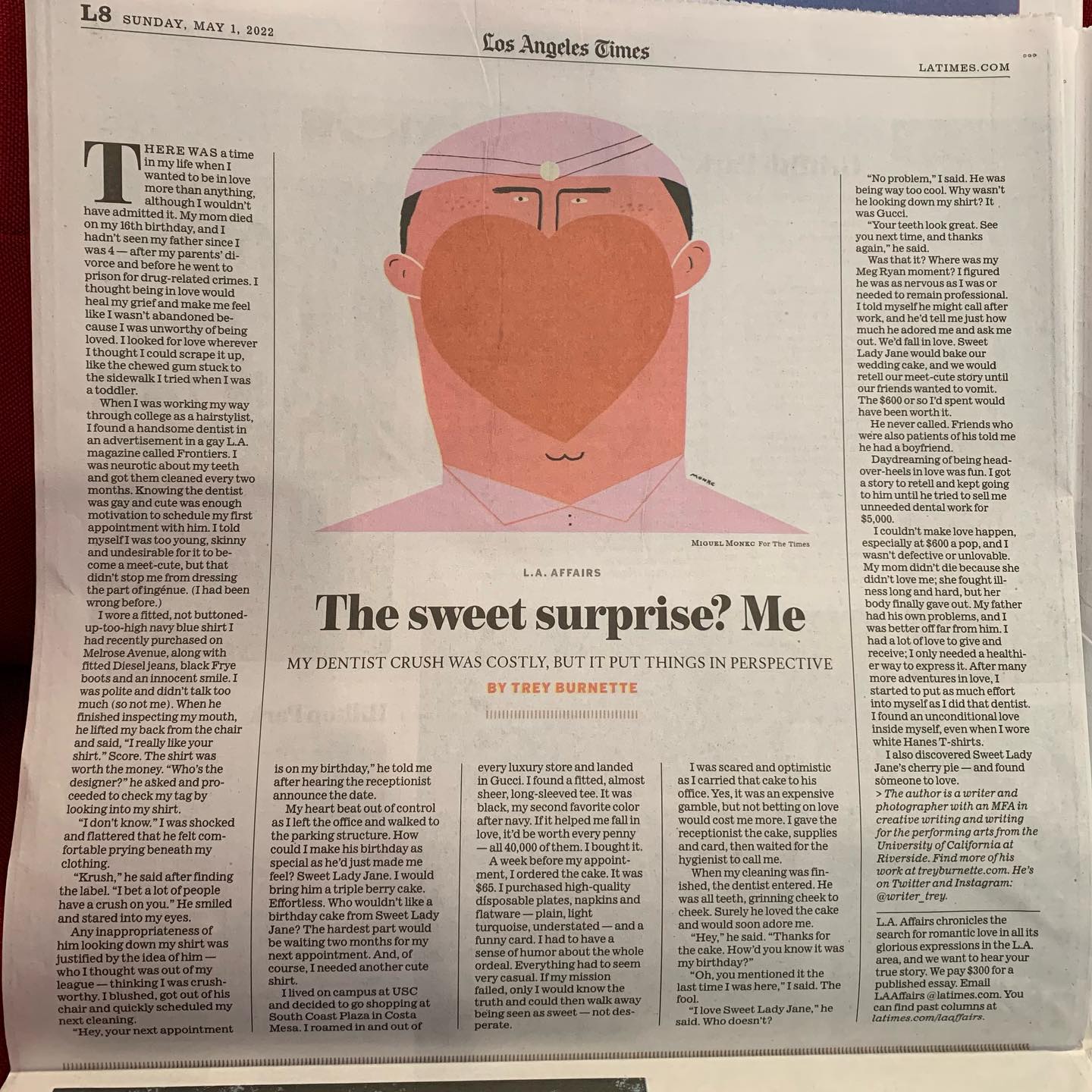 “The Sweet Surprise? Me” by @writer_trey in today’s @latimes — I got the last copy at my corner store. ♥️